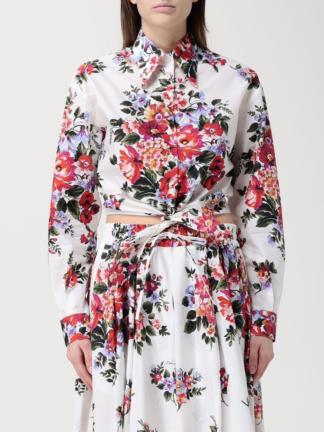 Dolce & Gabbana Cropped Poplin Shirt With Floral Print
