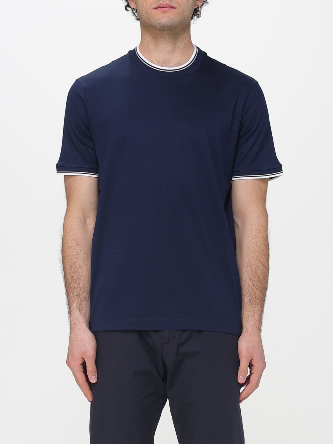 Paul & Shark Cotton T-Shirt With Striped Profiles