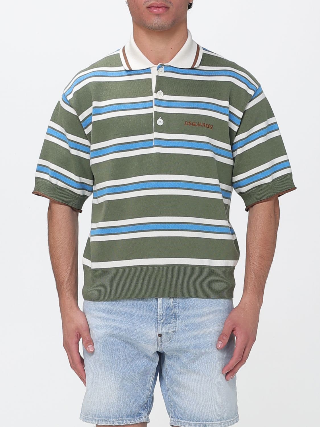 Dsquared2 Striped Cotton Polo Shirt with Logo