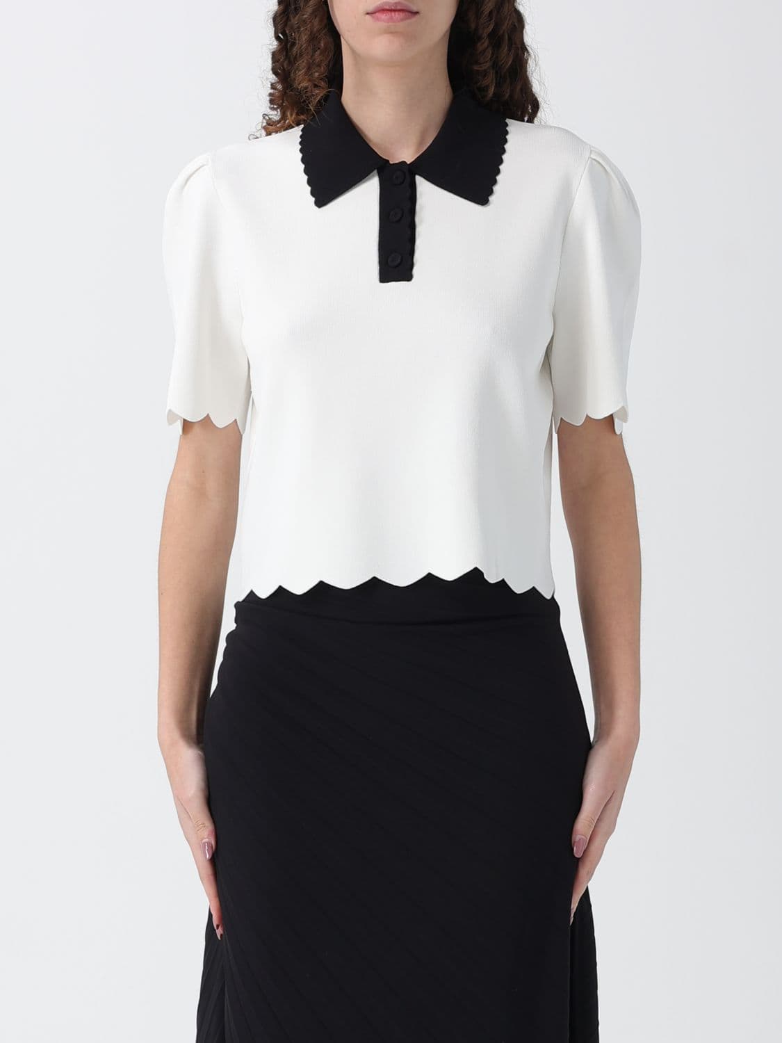 Twinset Bicolor Polo Shirt with Scalloped Hem