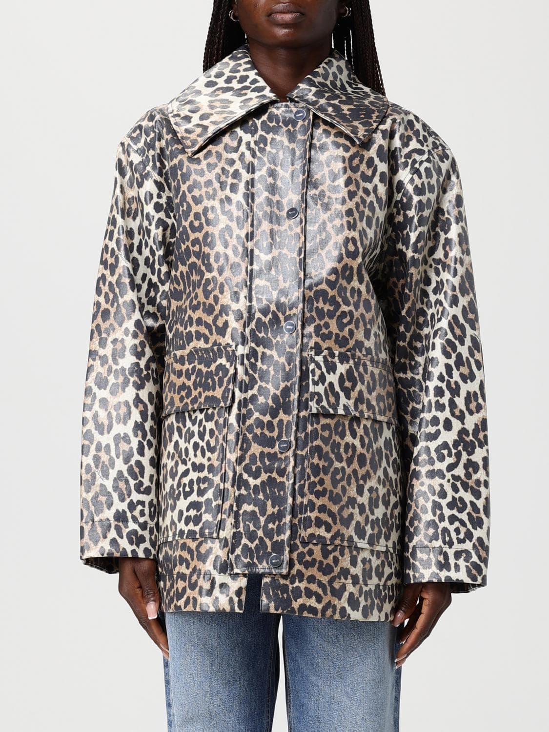 Ganni Animal Print Waxed Jacket