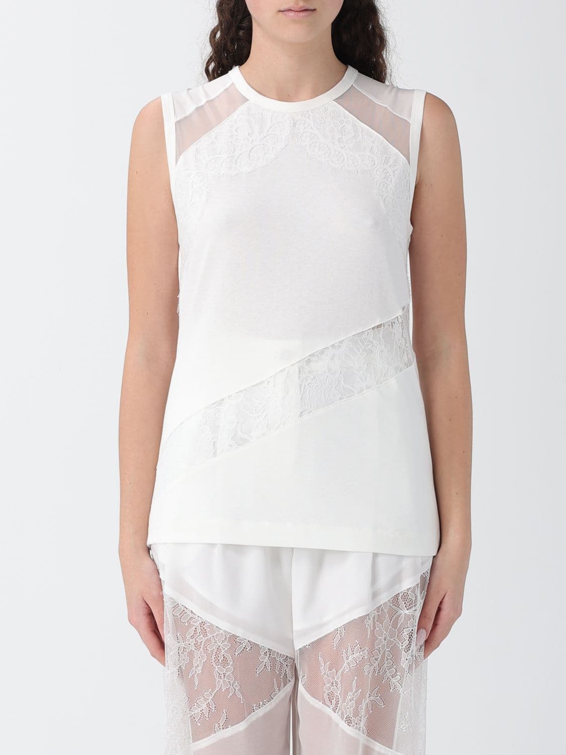 Pinko Cotton Top with Lace Inserts