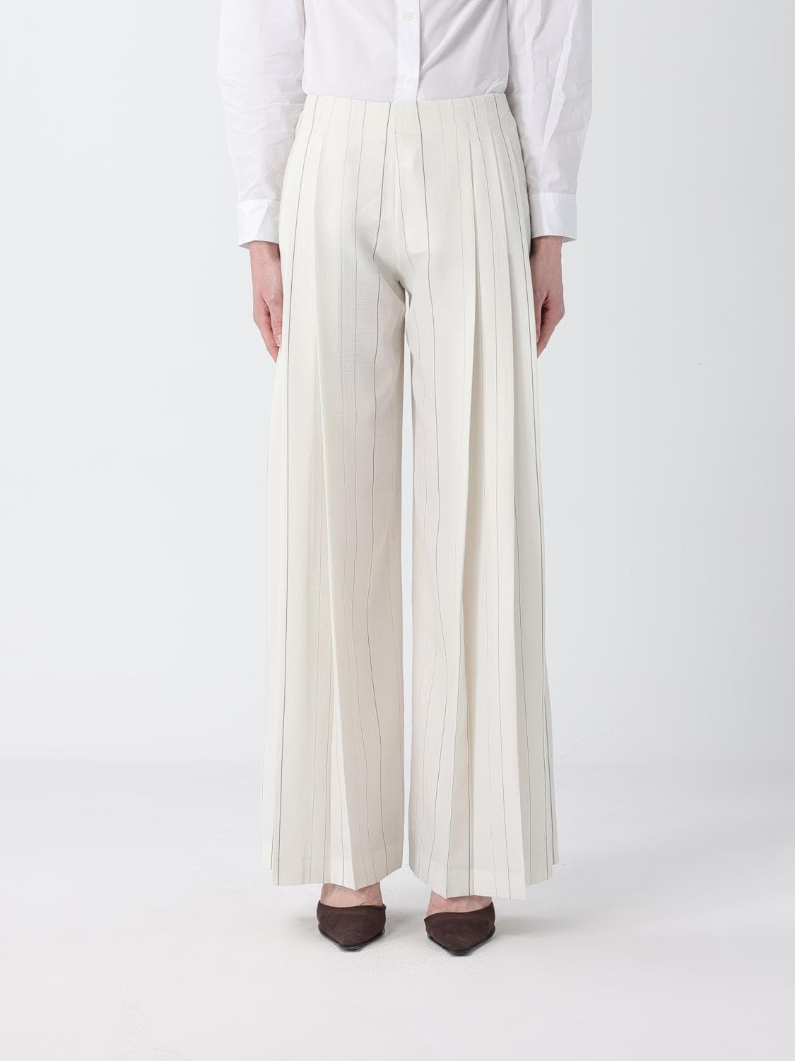 Semicouture Adelina Pleated Pinstripe Viscose Trousers
