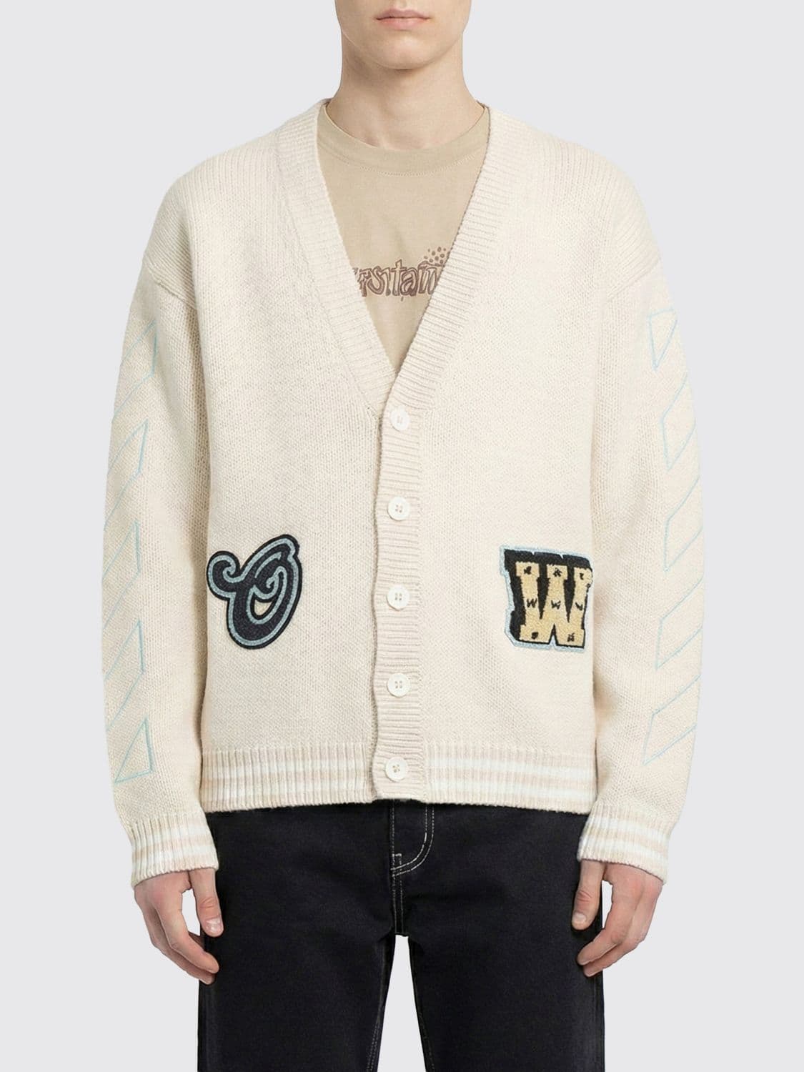 Off-White Cotton Cardigan with Logo