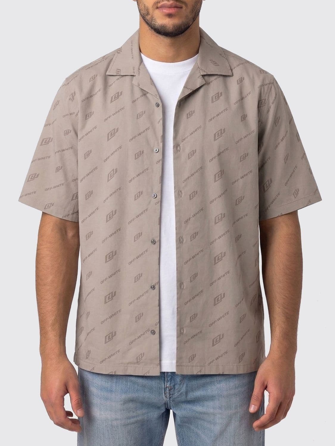 Off-White Viscose Shirt with Logo