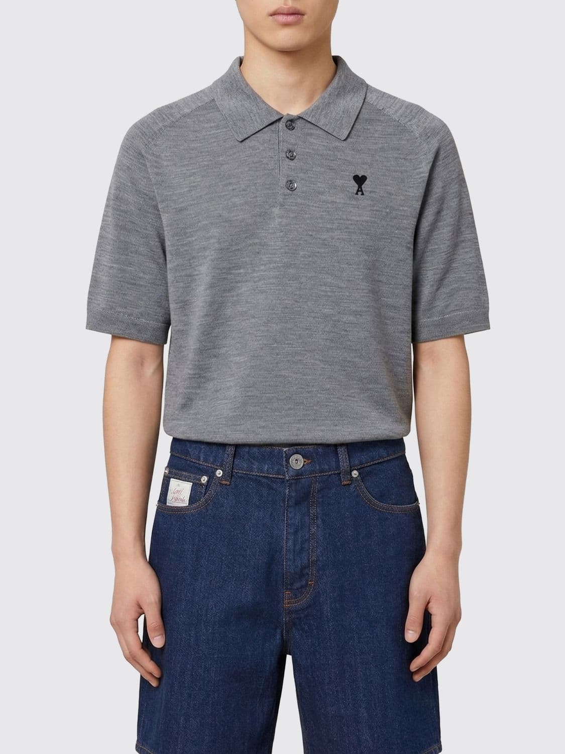 Ami Paris Knitted Wool Polo Shirt