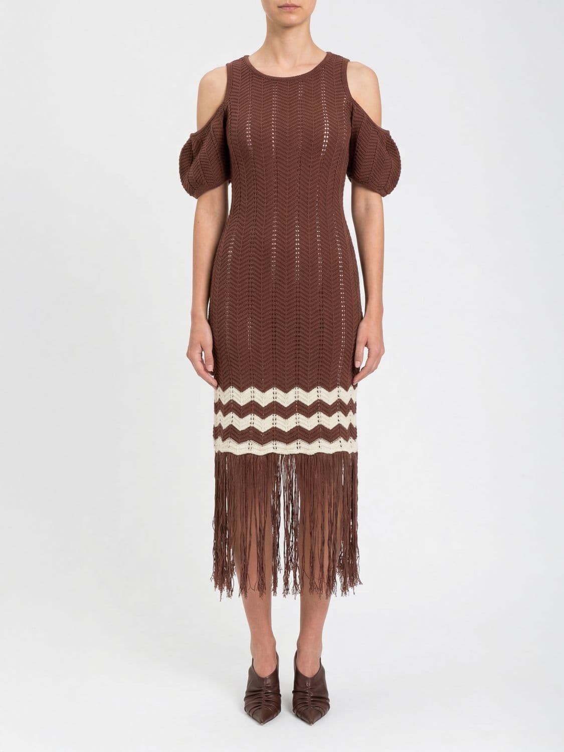Twinset Cotton Knit Dress with Fringes · M