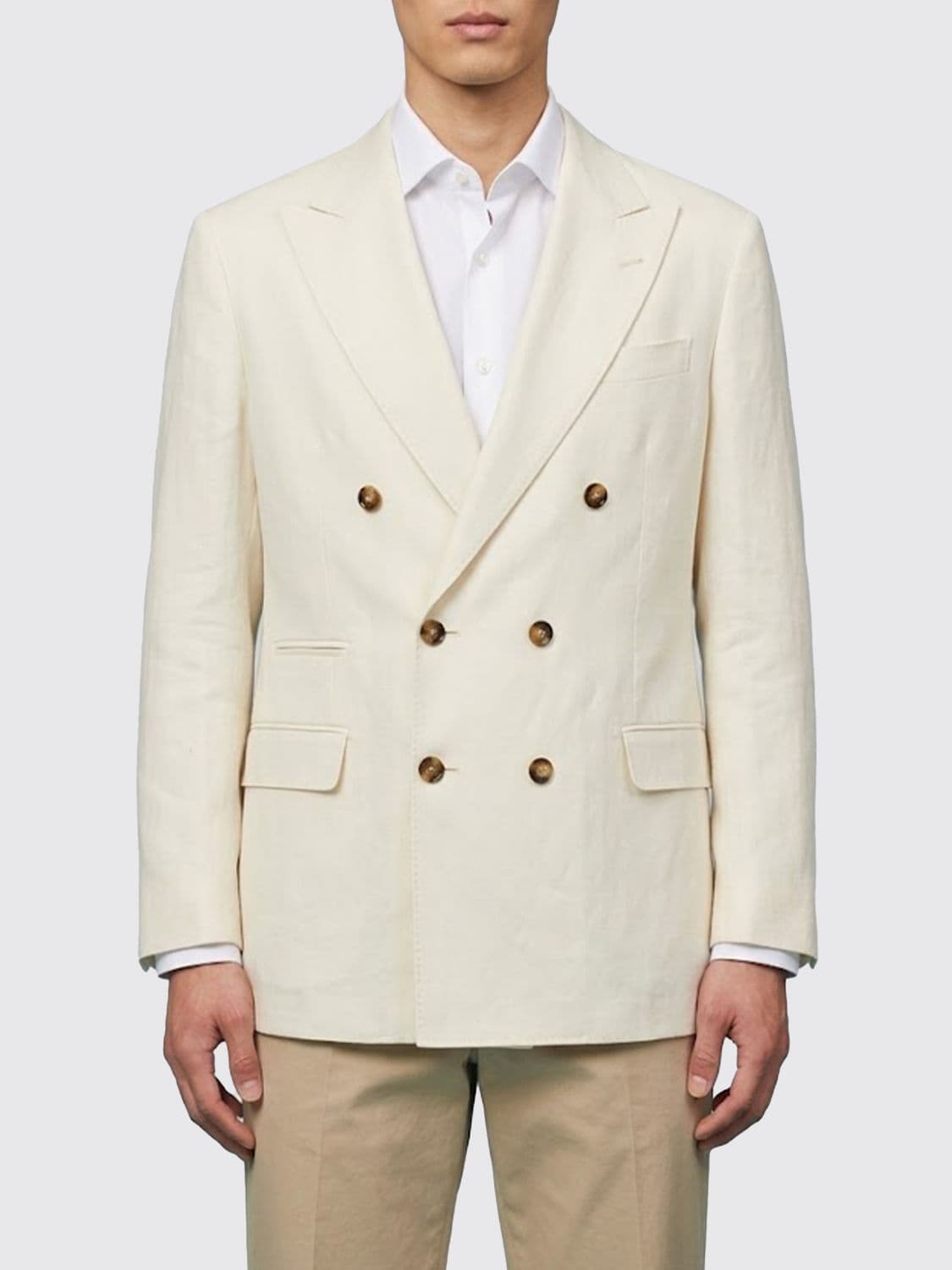 Brunello Cucinelli Silk and Linen Double-Breasted Blazer · 50