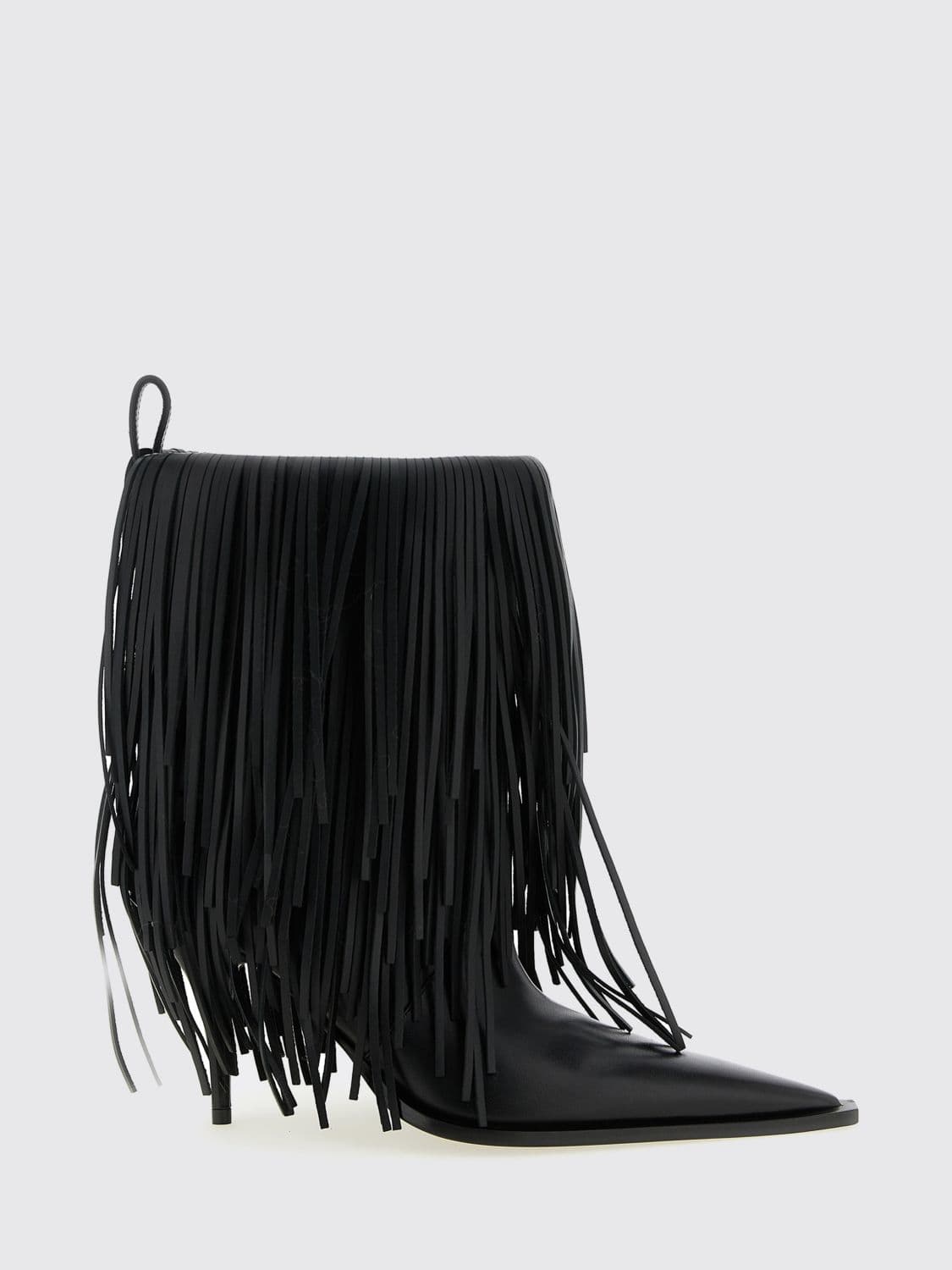 Balenciaga Avenue Leather Ankle Boots with Fringes