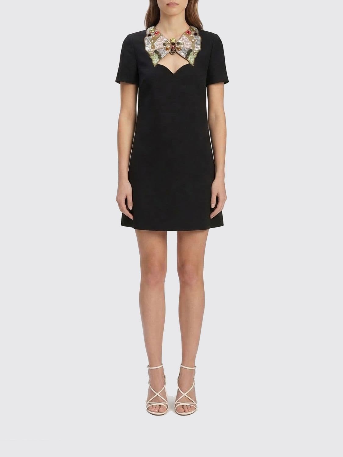 Valentino Mini Dress in Virgin Wool and Silk with Rhinestones · 42
