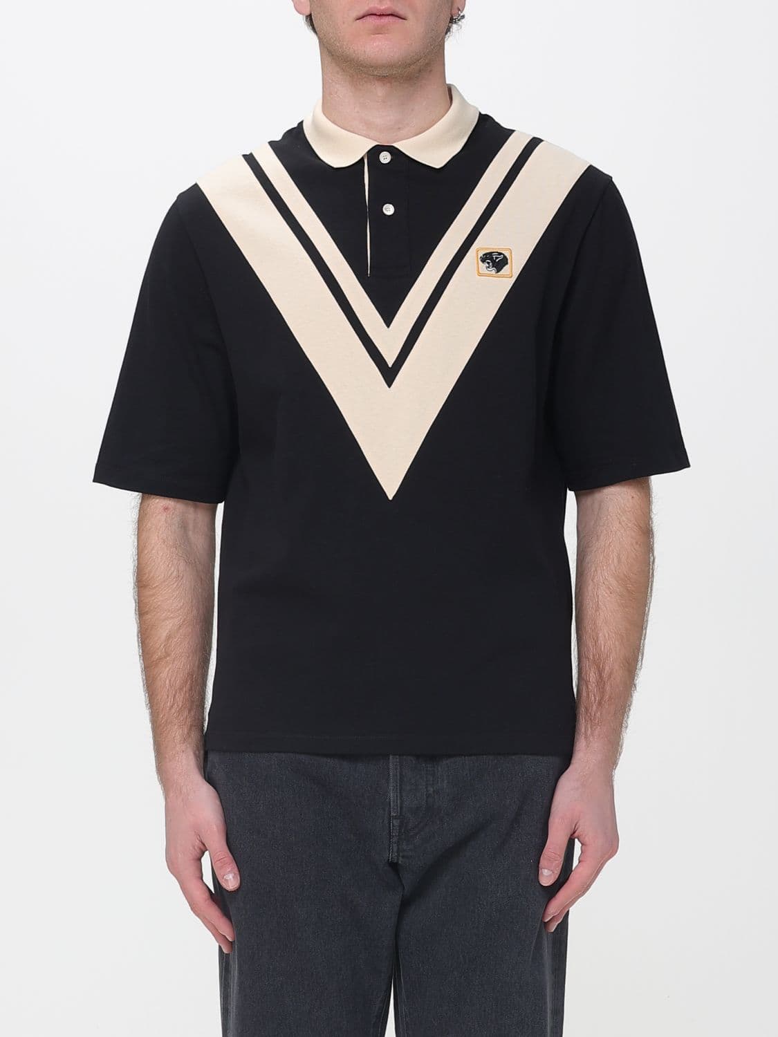 Valentino Cotton Polo Shirt With Inlaid V And Panther Patch