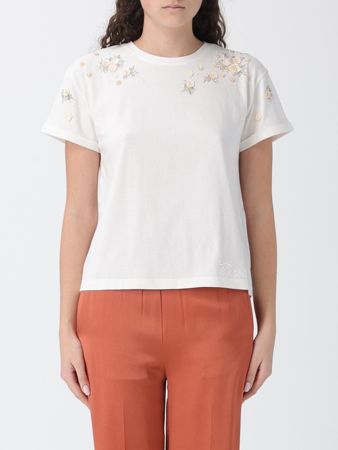 Twinset Cotton T-Shirts With Flowers