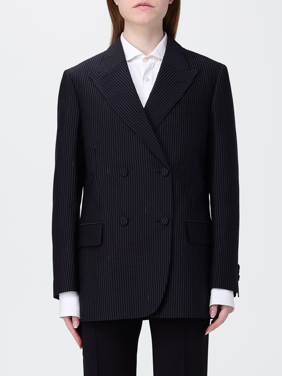 Fendi Pinstripe Wool Blend Double-Breasted Blazer