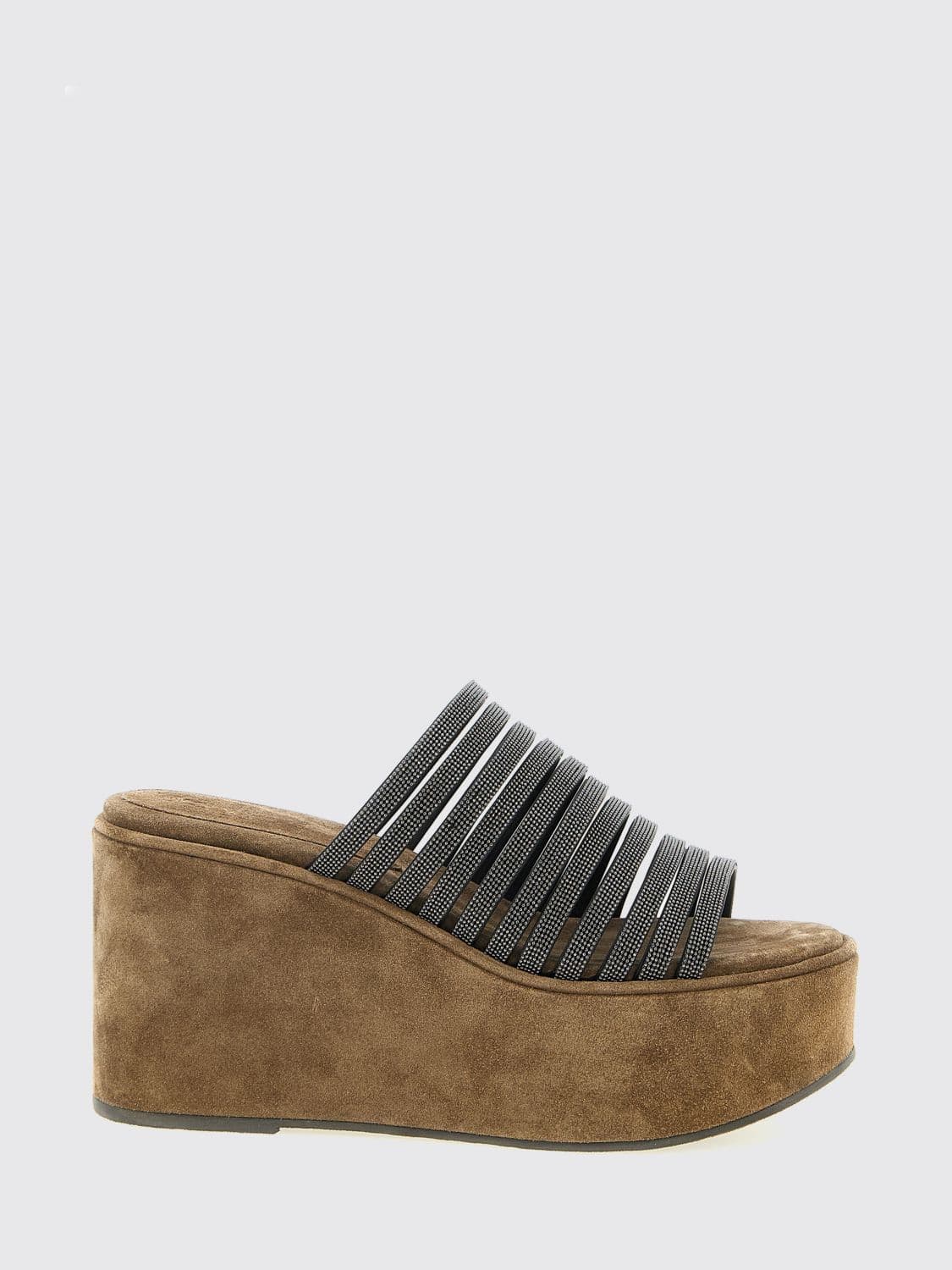 Brunello Cucinelli Suede Wedge Sandal with Monile · 38