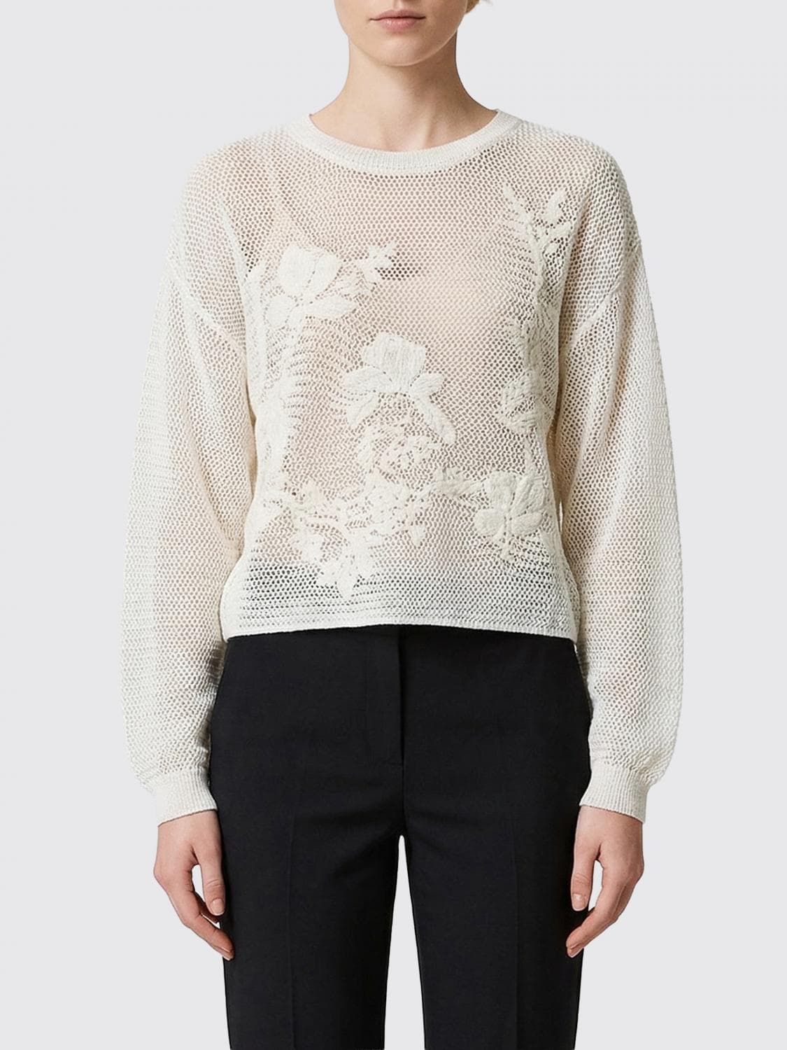 Twinset Crew Neck Mesh Cotton Top