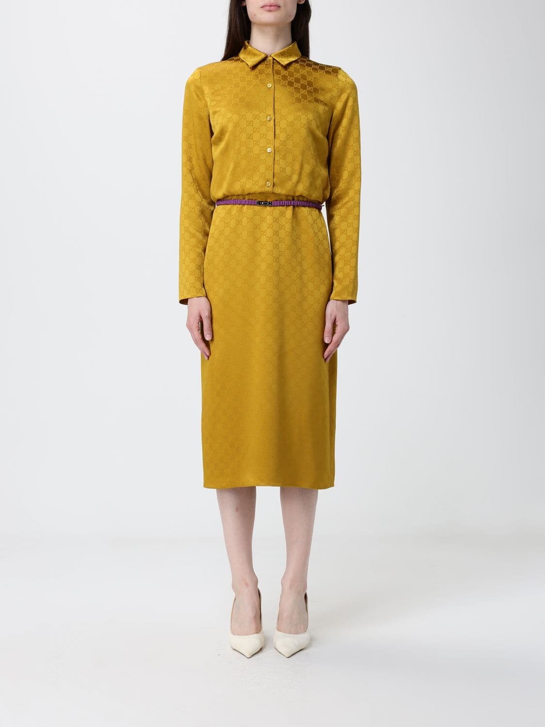 Gucci GG Motif Silk Blend Midi Shirtdress