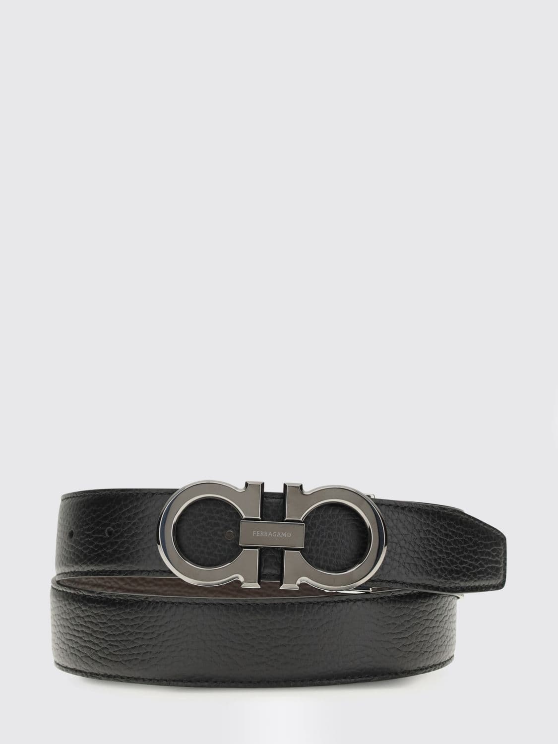 Ferragamo Gancini Grained Calfskin Leather Belt