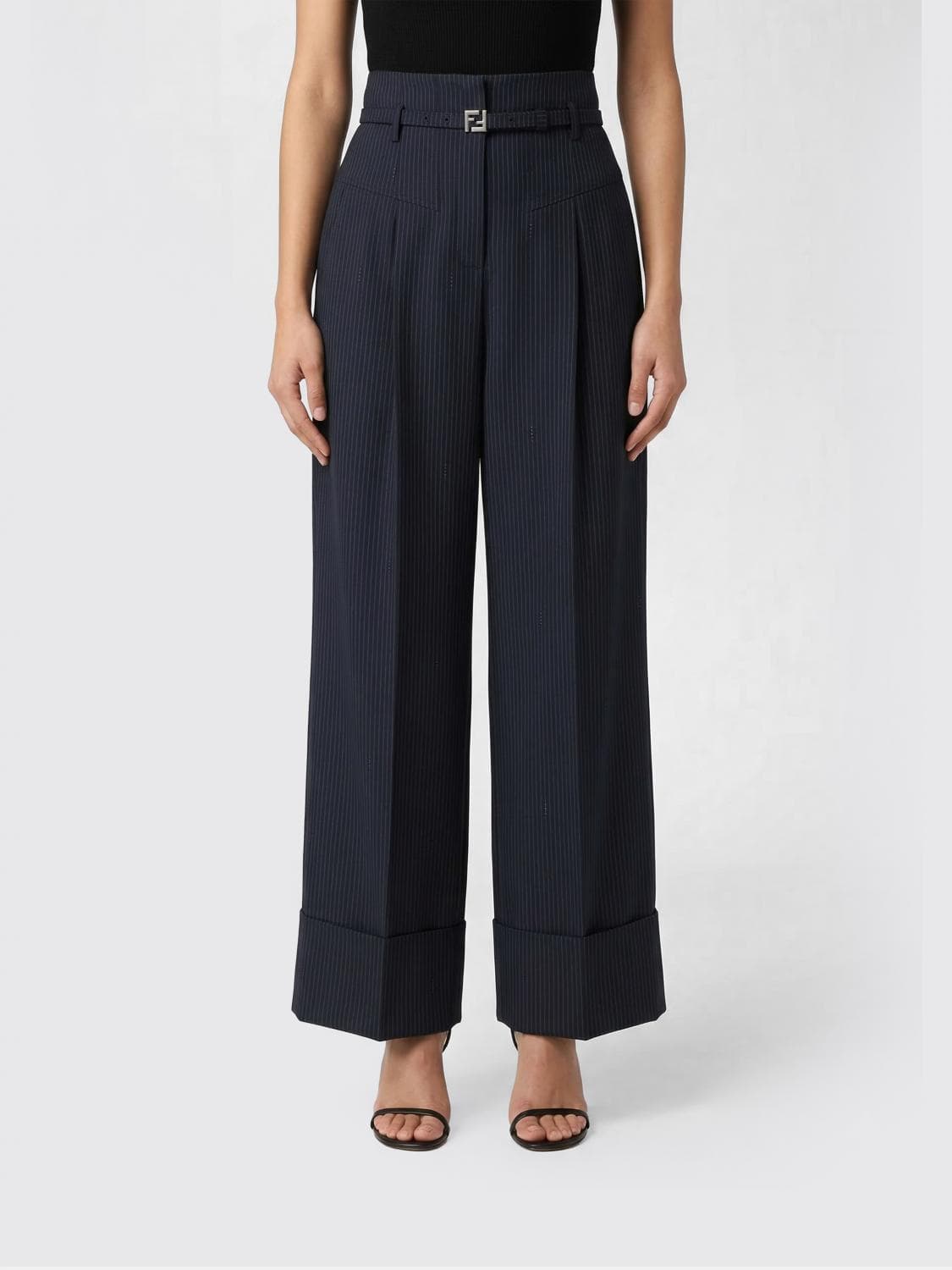 Fendi Pinstripe Wool Blend Palazzo Trousers