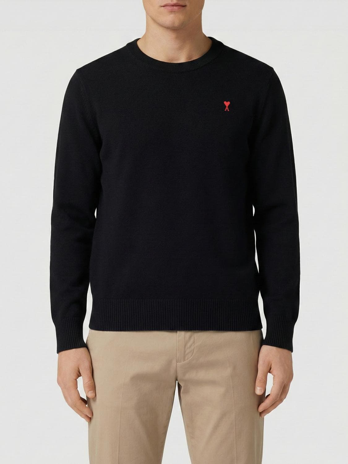 Ami Paris Wool Crew Neck Jumper With Logo