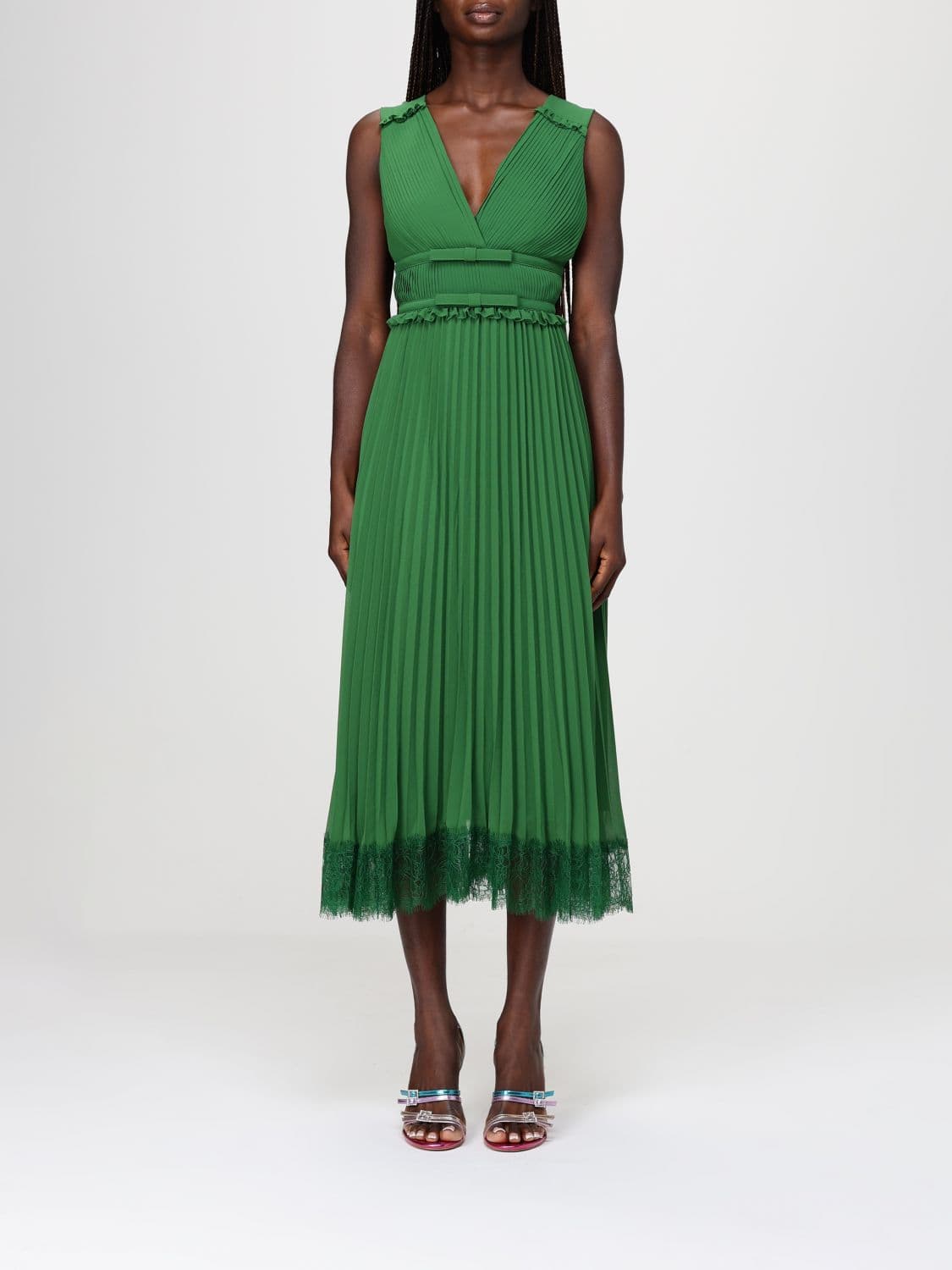Self-Portrait Pleated Crêpe Midi Dress