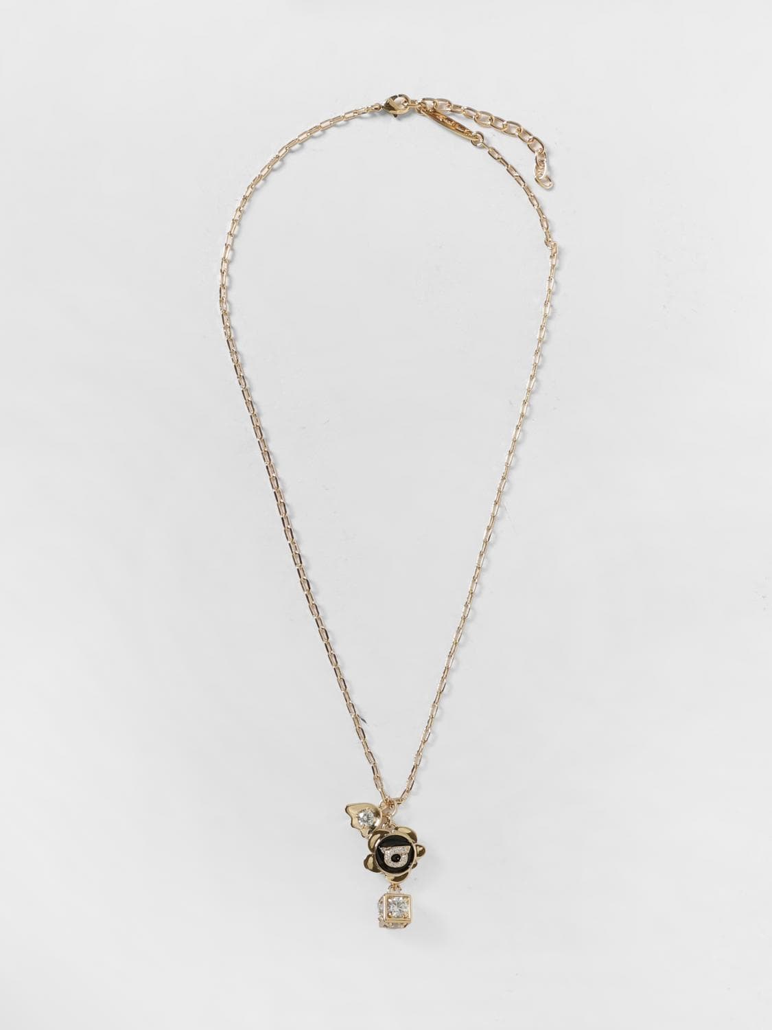 Ferragamo Brass Necklace with Pendants and Crystals · OS