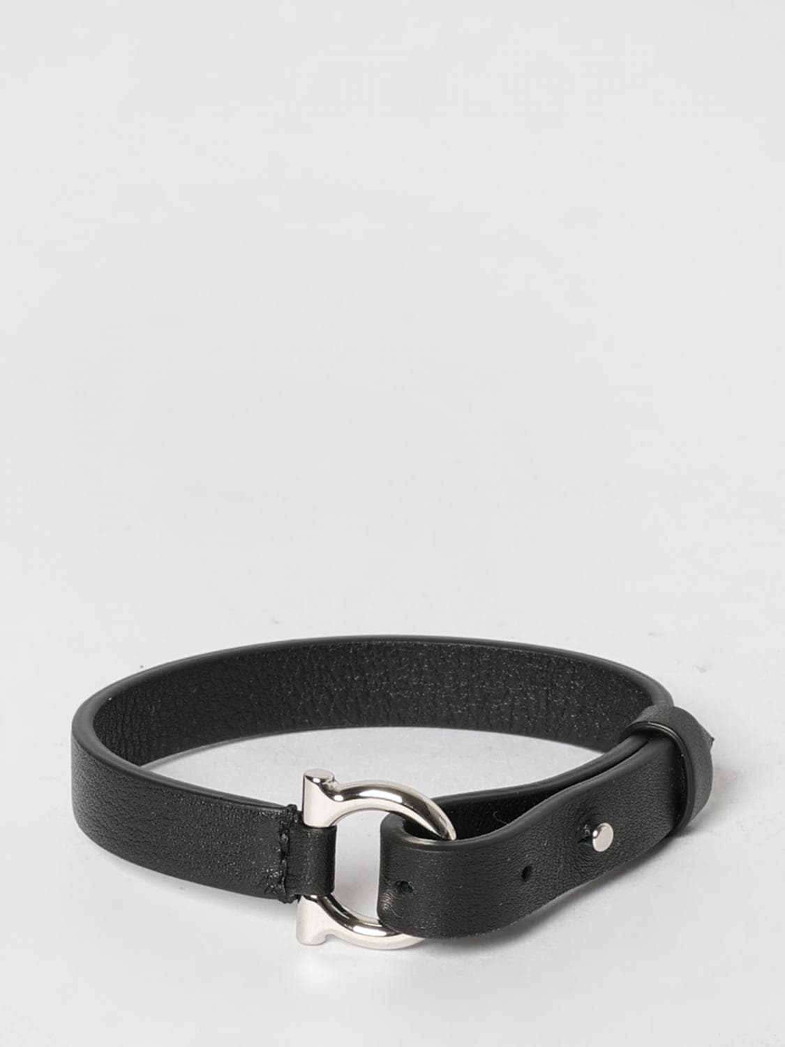 Ferragamo Gancini Leather and Brass Bracelet