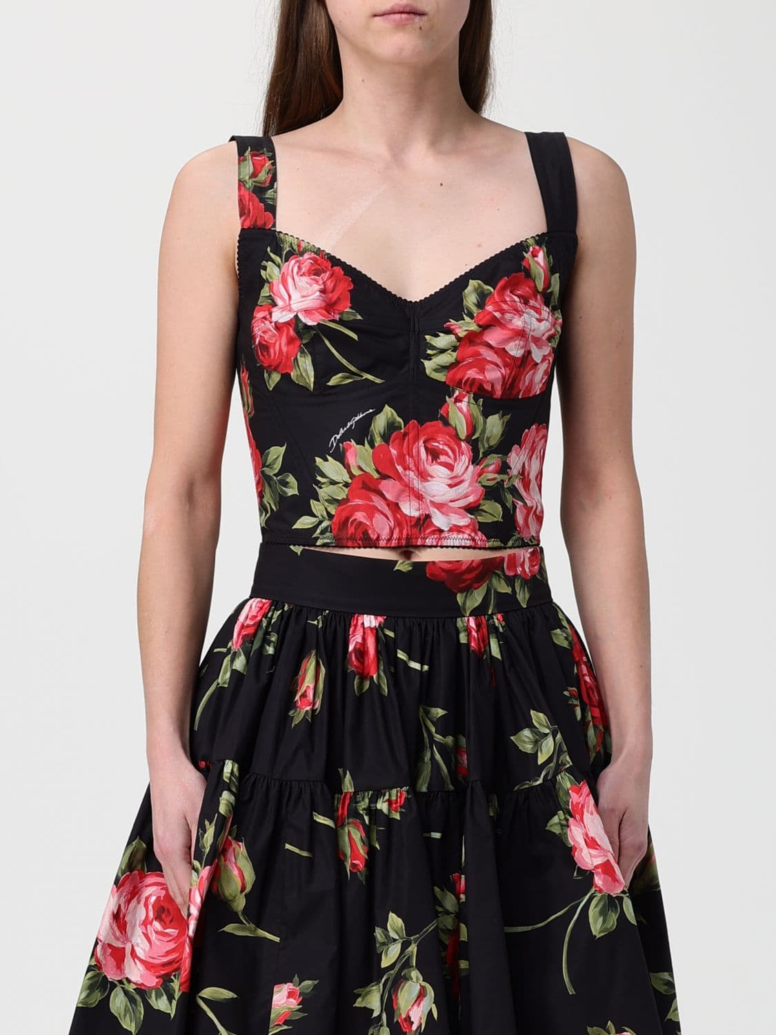 Dolce & Gabbana Floral Cotton Blend Corset Top