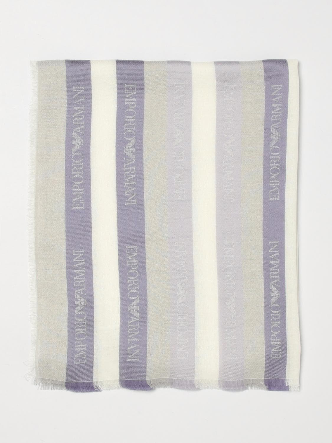 Emporio Armani Striped Modal Blend Scarf with Jacquard Logo · OS