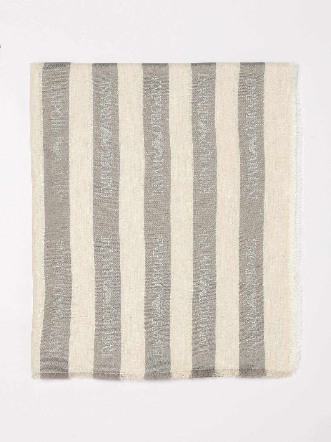 Emporio Armani Striped Modal Blend Scarf with Jacquard Logo