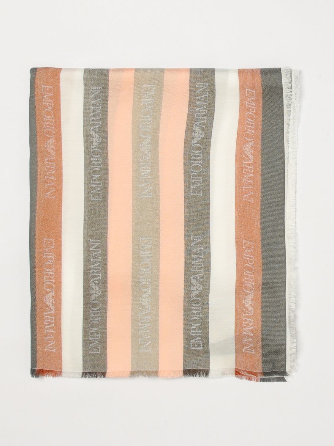 Emporio Armani Striped Modal Blend Scarf with Jacquard Logo · OS