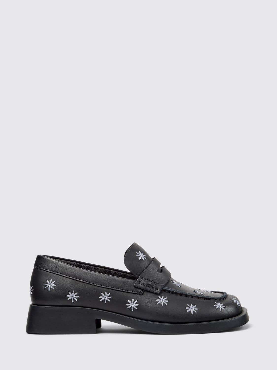 Camper Women's Leather Loafer with Embroidered Flowers