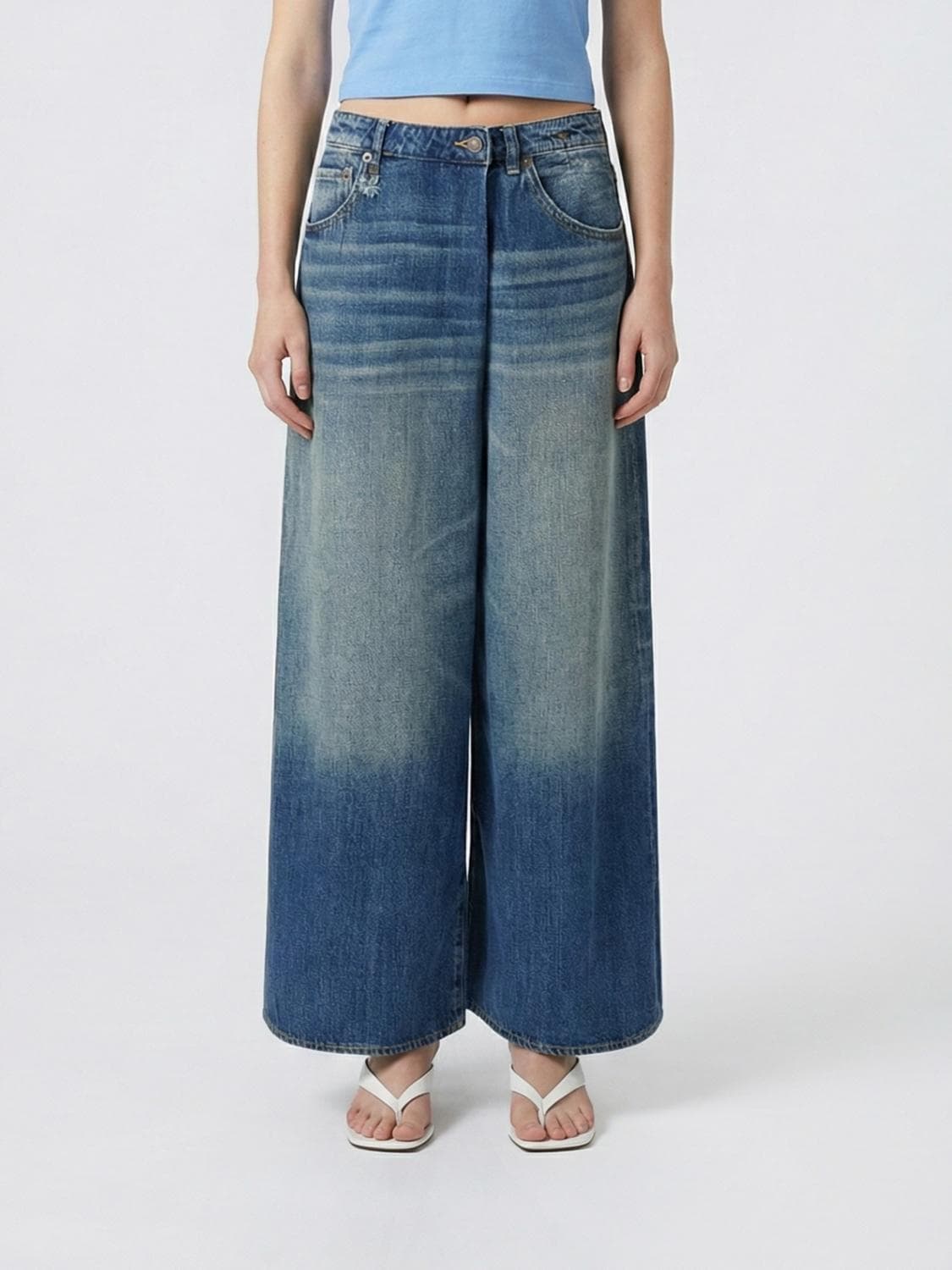 R13 Nico Wrap Palazzo Cotton Denim Jeans · 28