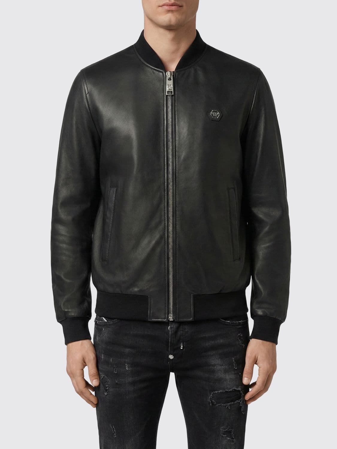 Philipp Plein Leather Bomber Jacket · M