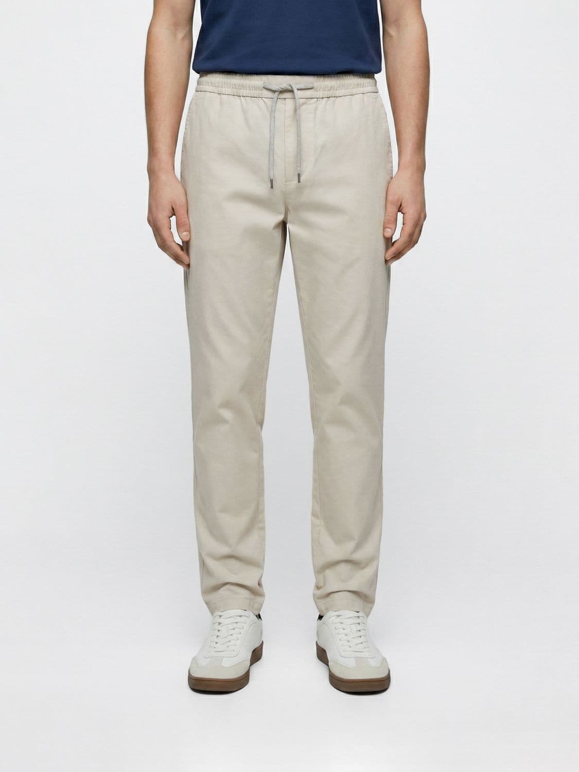Pt Torino Slim Fit Cotton Blend Trousers with Drawstring