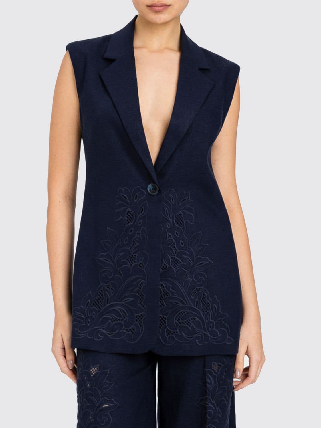 Twinset Embroidered Linen and Viscose Vest
