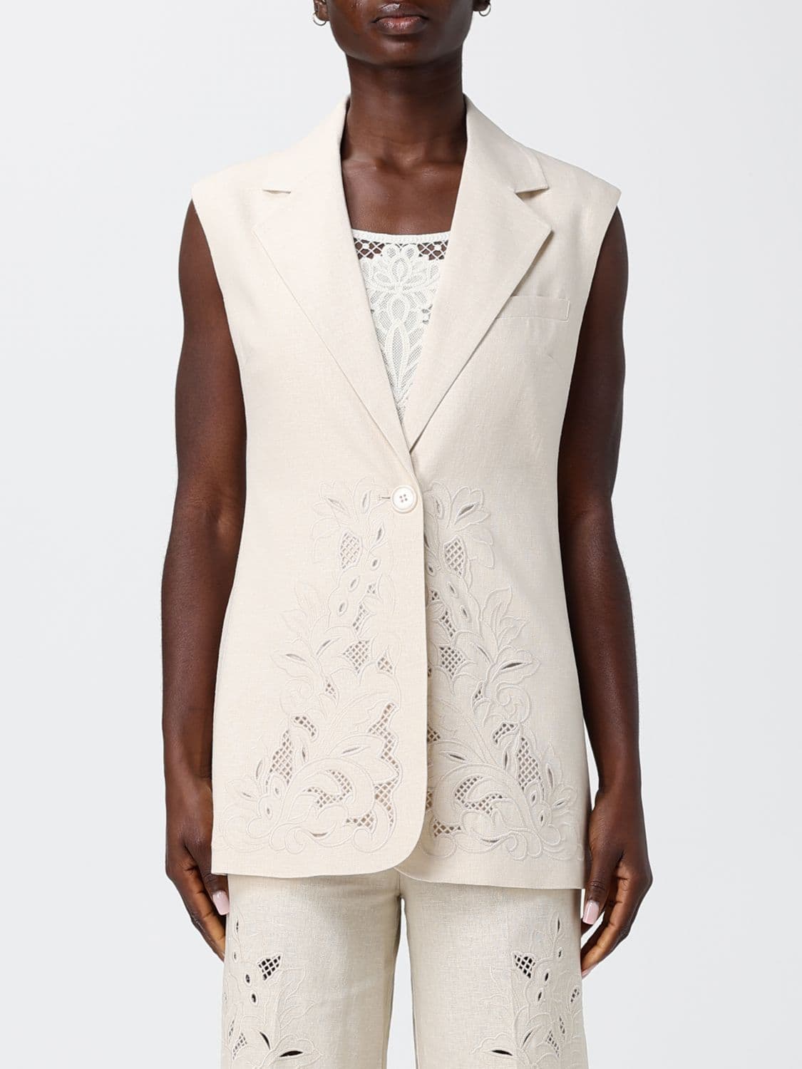 Twinset Embroidered Linen and Viscose Vest