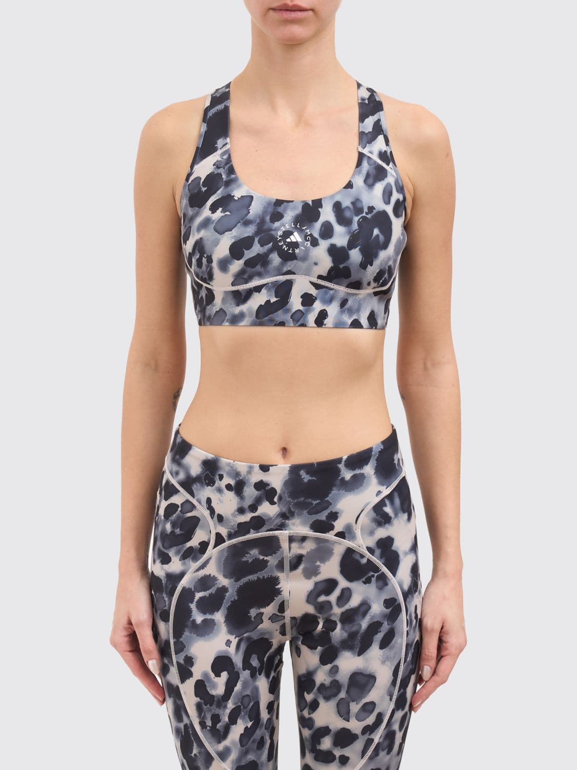 Adidas By Stella Mccartney Animal Print Stretch Technical Fabric Cropped Fit Top