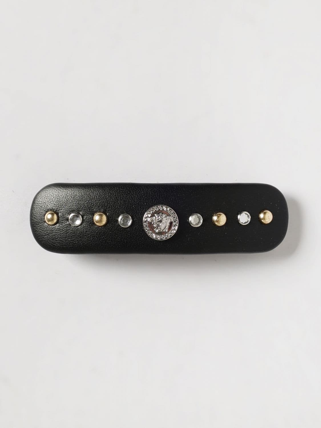 Versace Leather Hair Clip with Studs and Rhinestones · OS