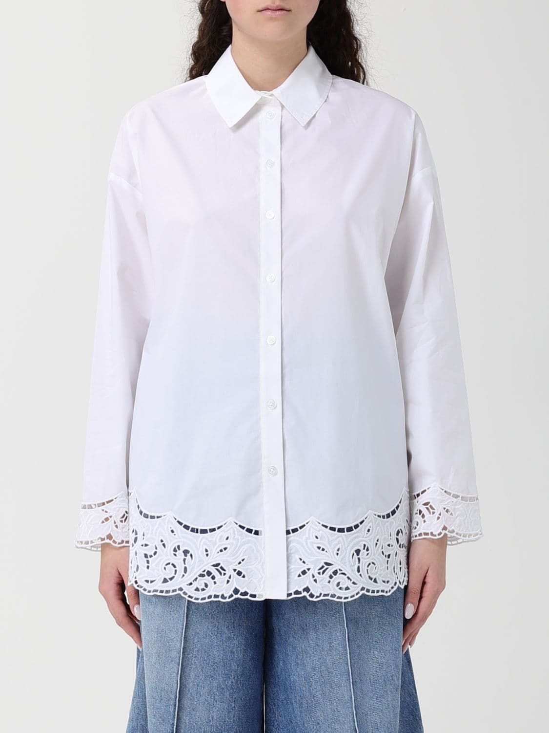 Twinset Cotton Shirt with Macramé Hem