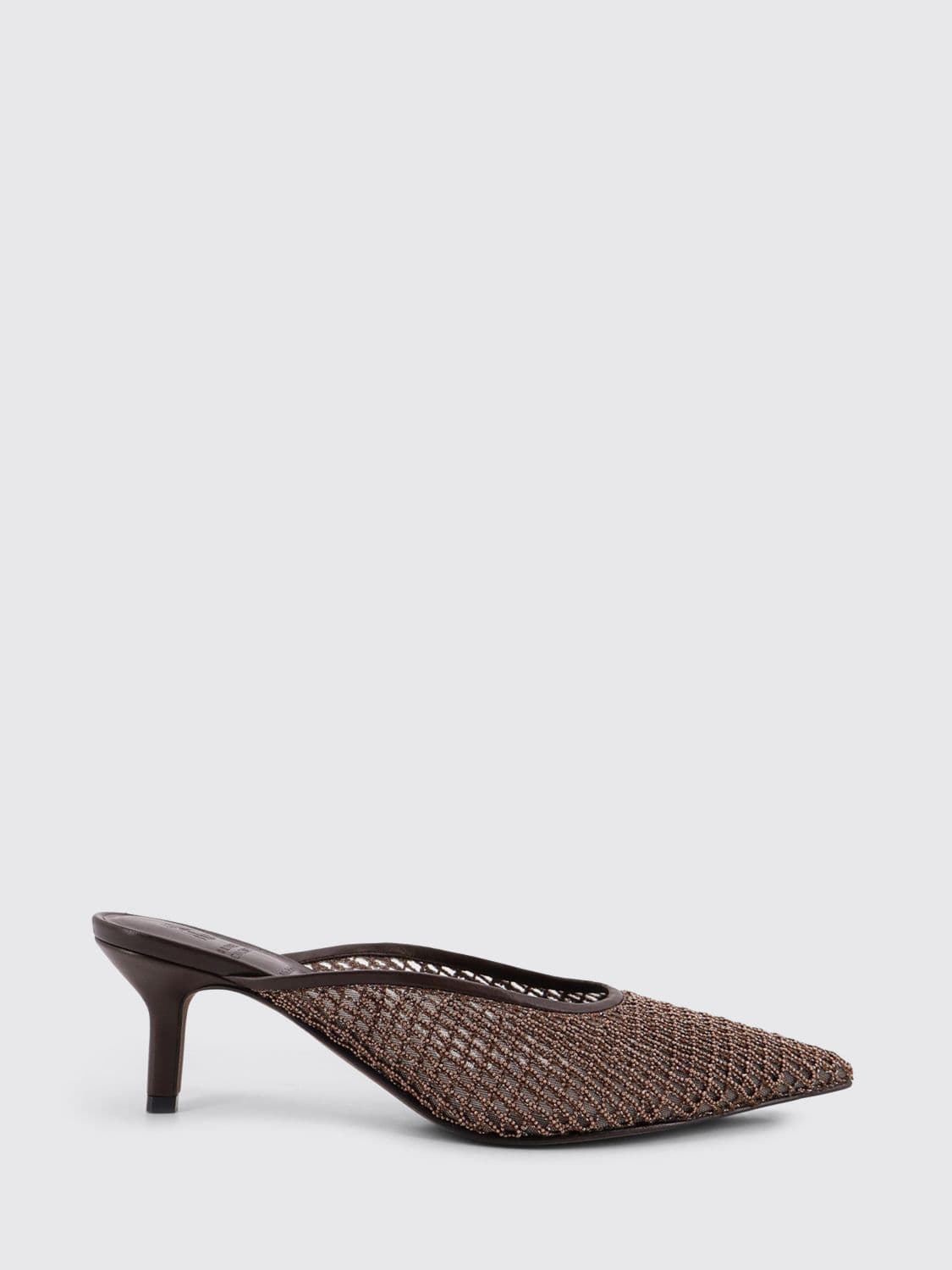 Brunello Cucinelli Mesh Nylon Mules with Monile and Leather