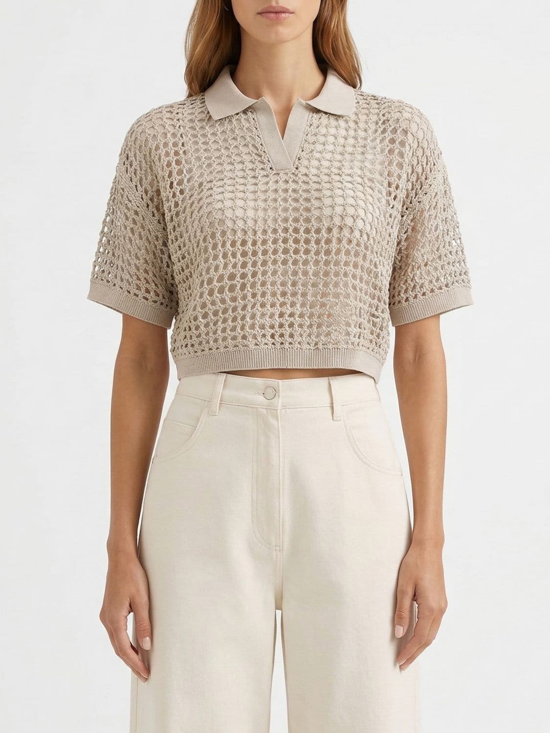 Brunello Cucinelli Silk And Linen Polo Shirt With Sequins · M