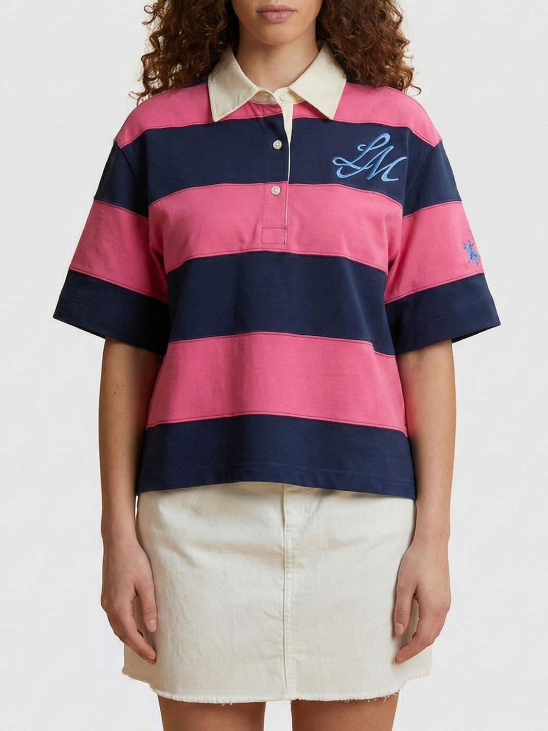 La Martina Striped Cotton Polo Shirt with Logo
