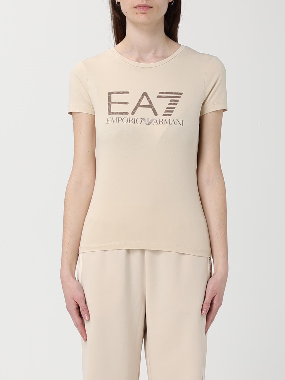 Ea7 Cotton T-Shirts with Rhinestone Logo