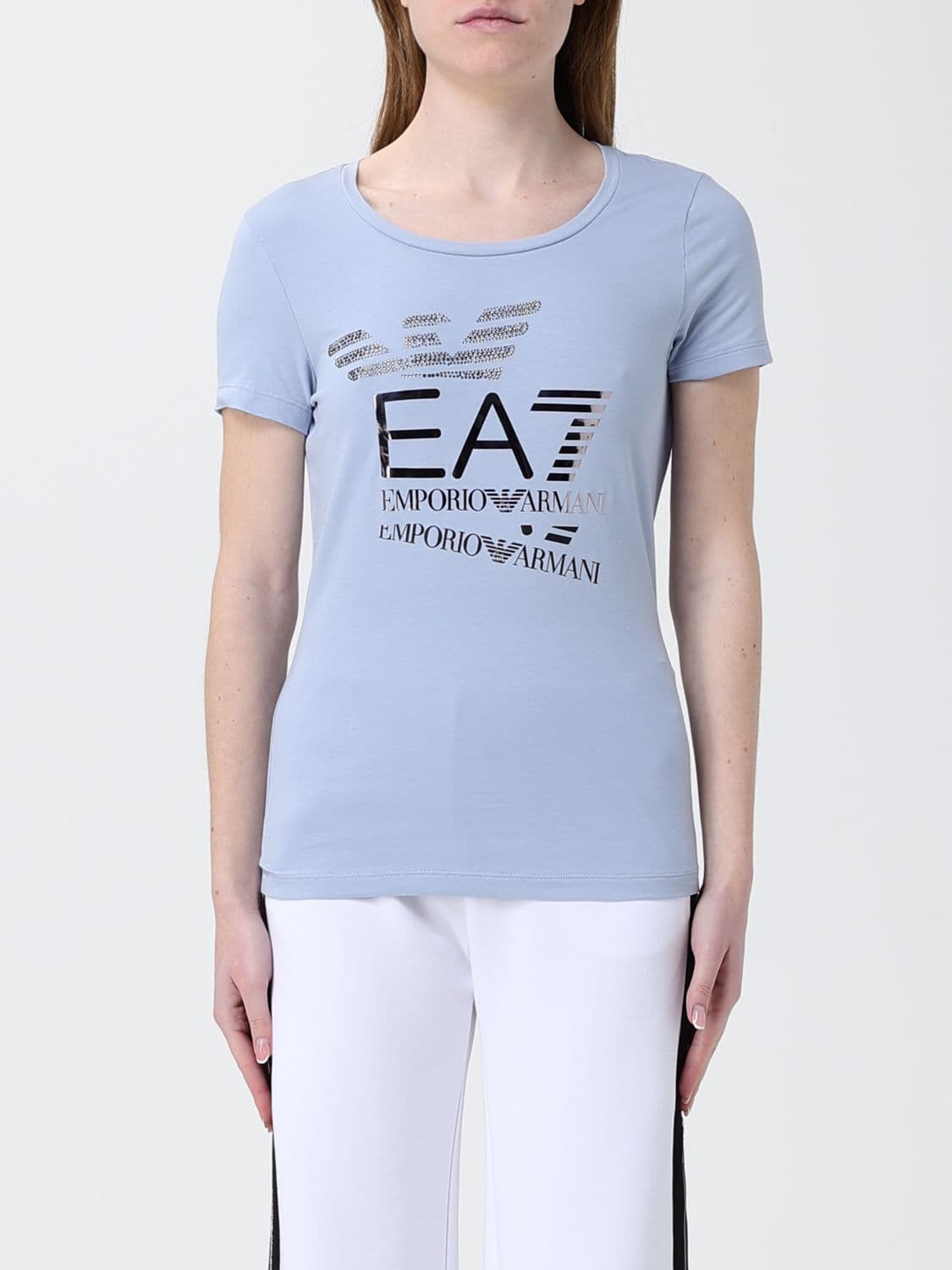 Ea7 Cotton T-Shirts with Rhinestone Logo