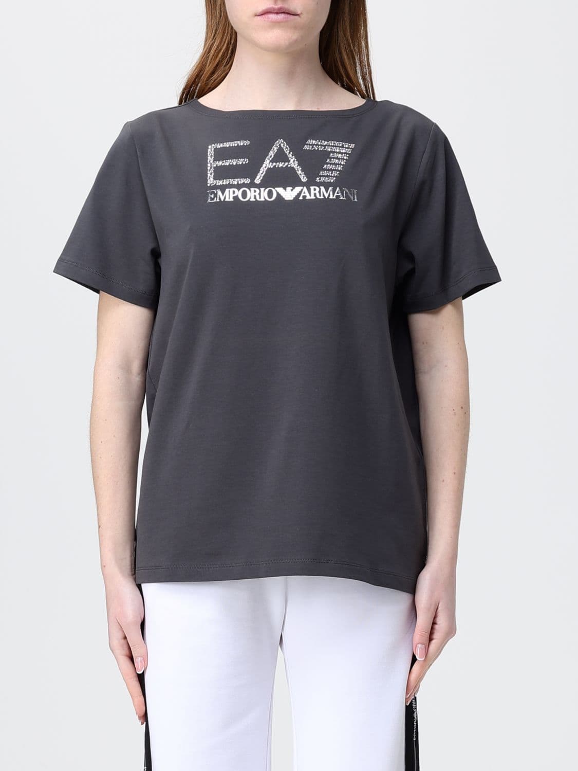 Ea7 Cotton T-Shirts with Rhinestone Logo
