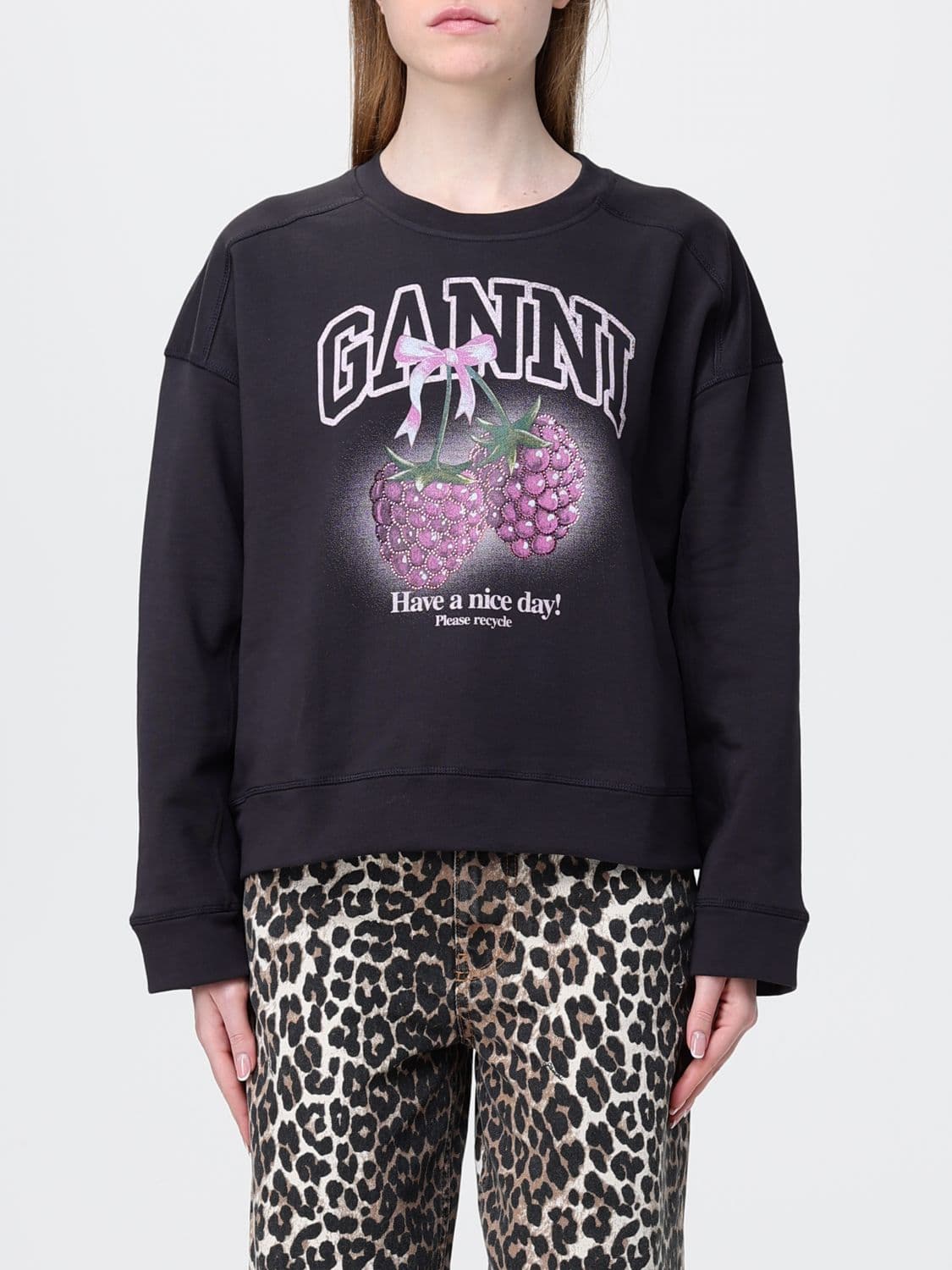 Ganni Printed Organic Cotton Crew-Neck Sweatshirt