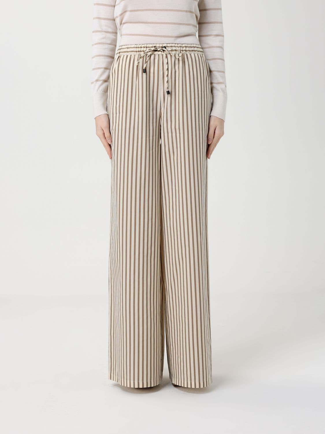 Max Mara Striped Cotton And Silk Palazzo Trousers · 44