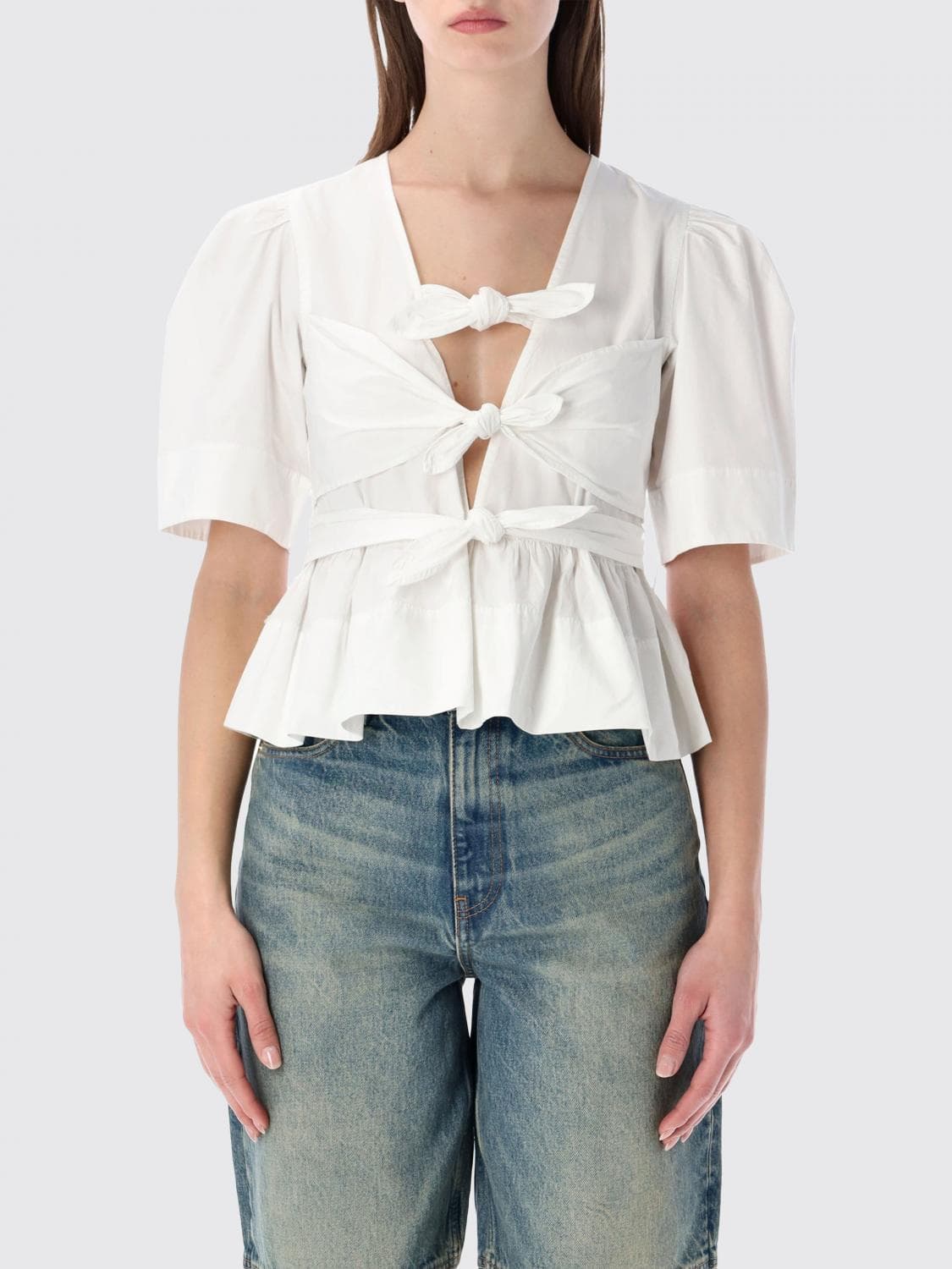 Ganni Organic Cotton Top with Bows · 36