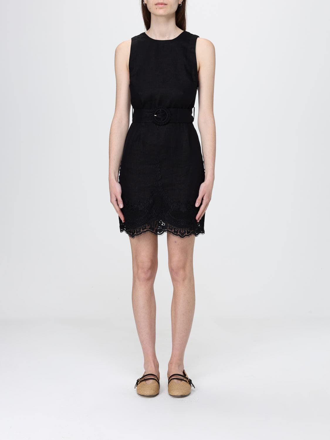 Twinset Linen Mini Dress with Lace Inserts