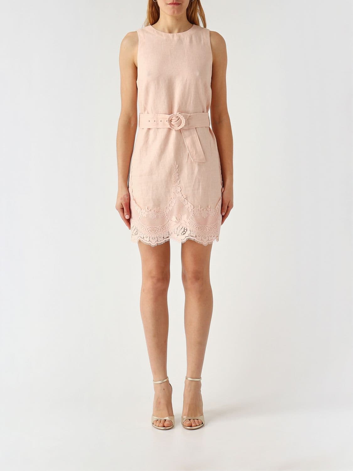 Twinset Linen Mini Dress with Lace Inserts